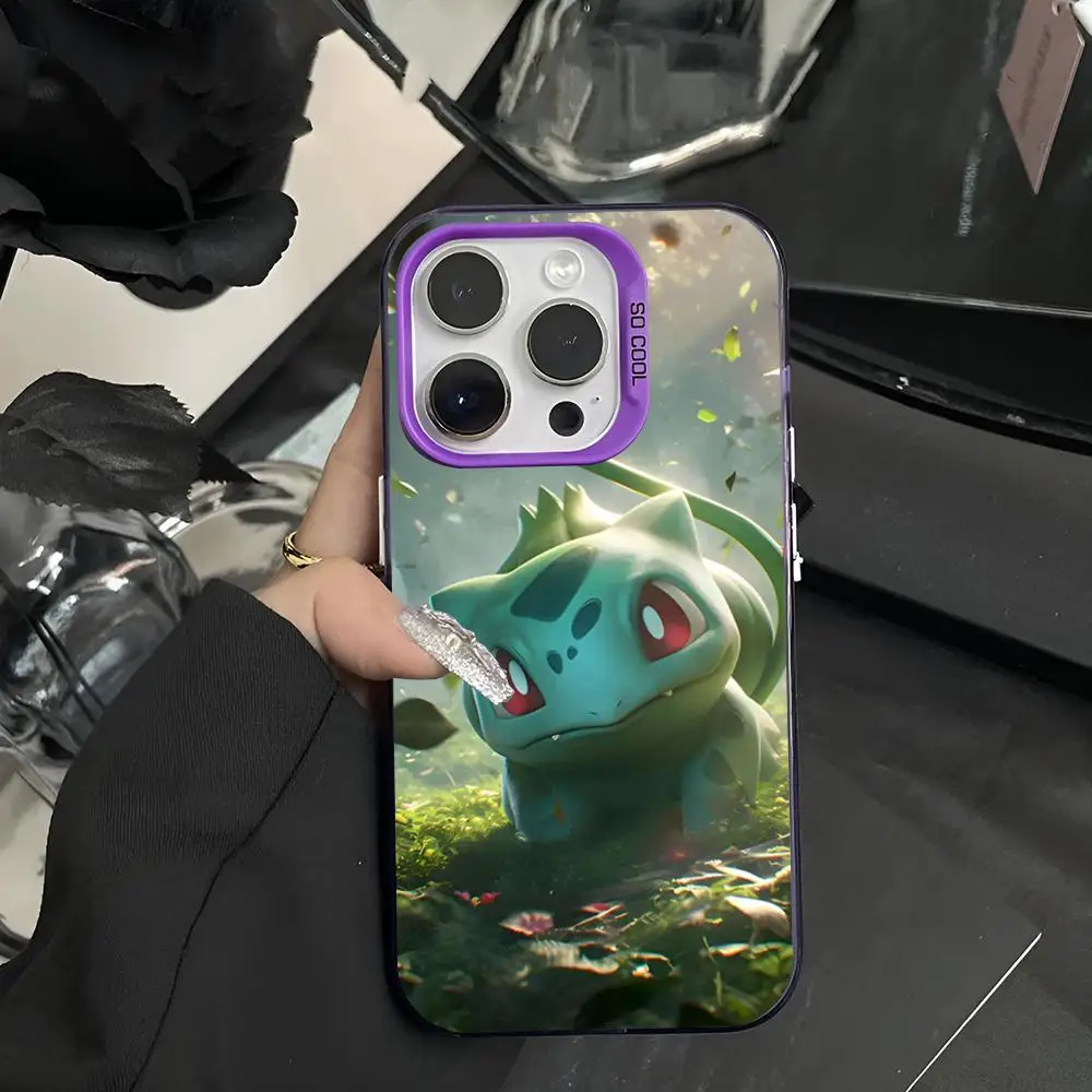 Pokemon Bulbasaur Phone Case Matte Colored Silver For iPhone 15 14 13 12 11 Pro Max Plus XS X Purple Hard Cover