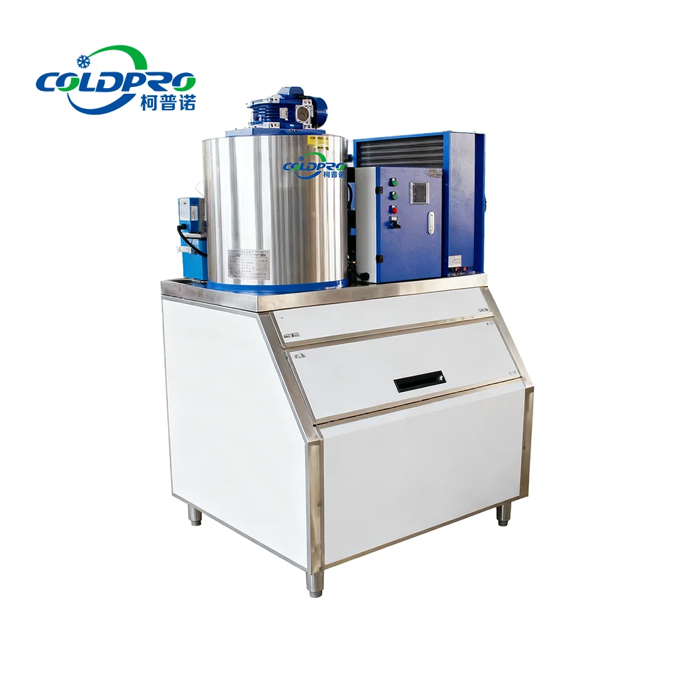 Commercial Industrial Flake Ice Maker 1.5T (400kg Storage) With Motor/Pump/Engine For Fish/Seafood Stainless Steel Construction