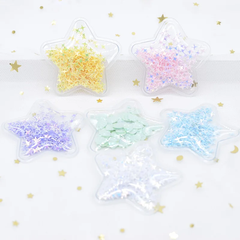 12 sztuk 5cm przezroczysta plastikowa gwiazda z wstrząsami cekiny wewnątrz aplikacje DIY akcesoria do nakrycia głowy Craft Handmade Decor Patch