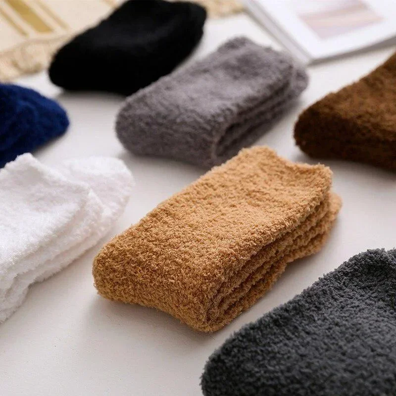 Men\'s Winter Coral Fleece Home Floor Socks Sleeping Tube Socks Solid Color Men\'s Socks