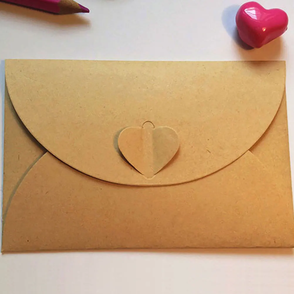 

100 pcs Heart Clasp Kraft Envelopes 10X17.5Cm Vintage Blank Eco-Friendly For Postcard Name Card Storage Diy Gift Holder Printing