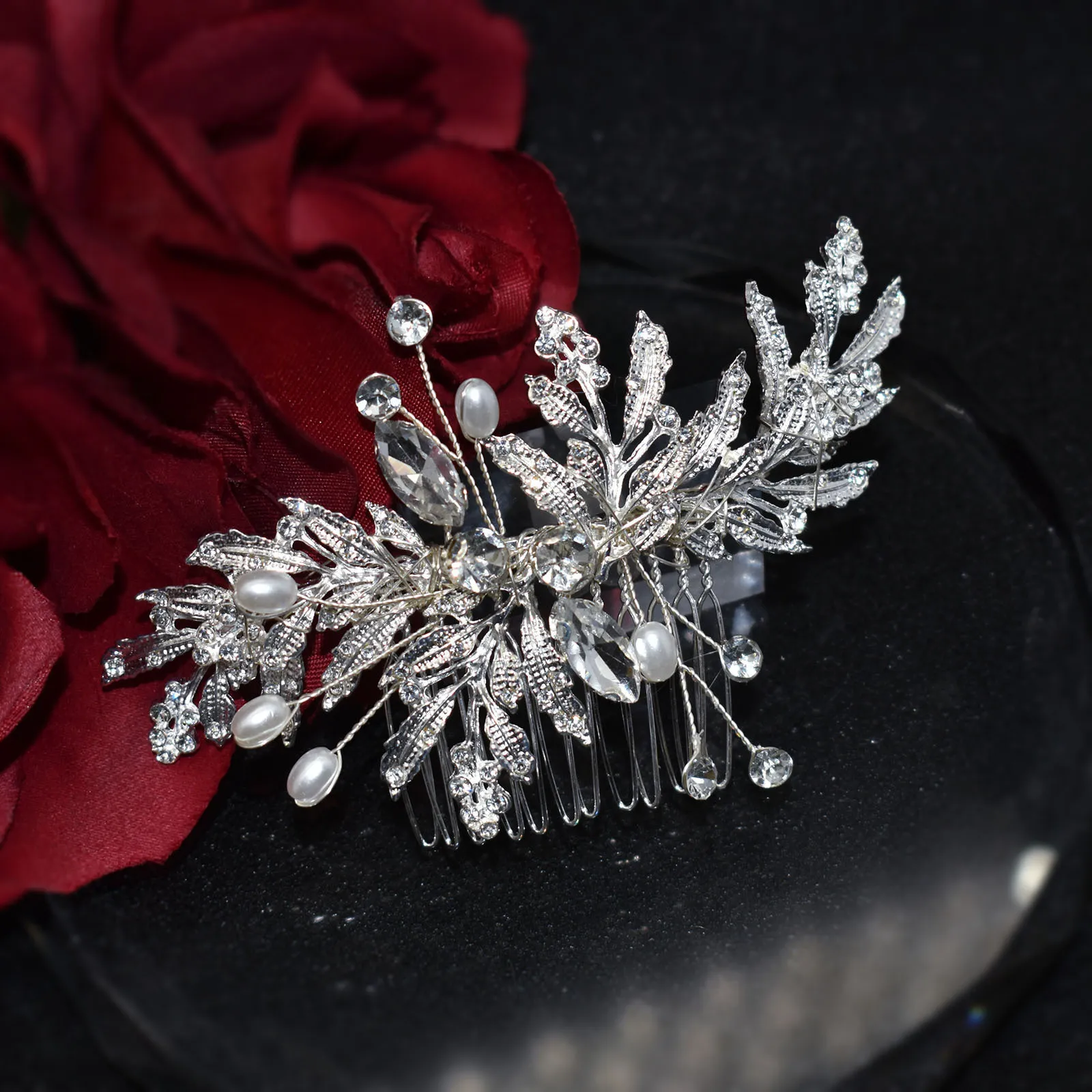 Handmade Gold Silver Color Wedding Hair Accessories Crystal Women Hair Combs Leaves Bridal Headband Head Jewelry