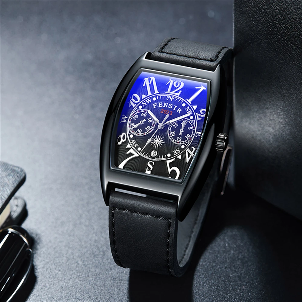 Men\'s Unusual Luxury Wine Barrel Dial Design Watches Man Casual Sport Leather Quartz Watch For Men WristWatch Relogio Masculino