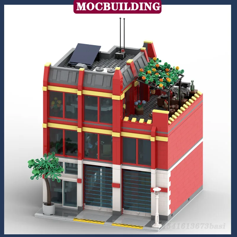 City Street View Fire Station Model Building Block Assembly MOC Fire Truck Building Collection Series Toys