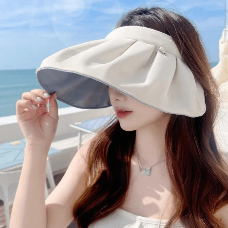 Summer women's Korean style empty top sun hat, UV resistant sun hat, outdoor cycling big brimmed headband, two tone shell hat