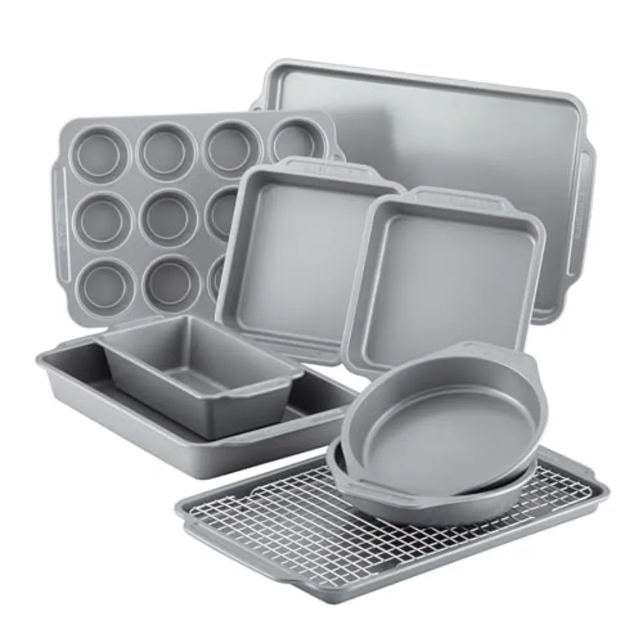 

Nonstick Steel Bakeware Set with Cooling Rack Baking Pan and Cookie Sheet Set with Nonstick Bread Pan and Cooling Grid 10-Piece