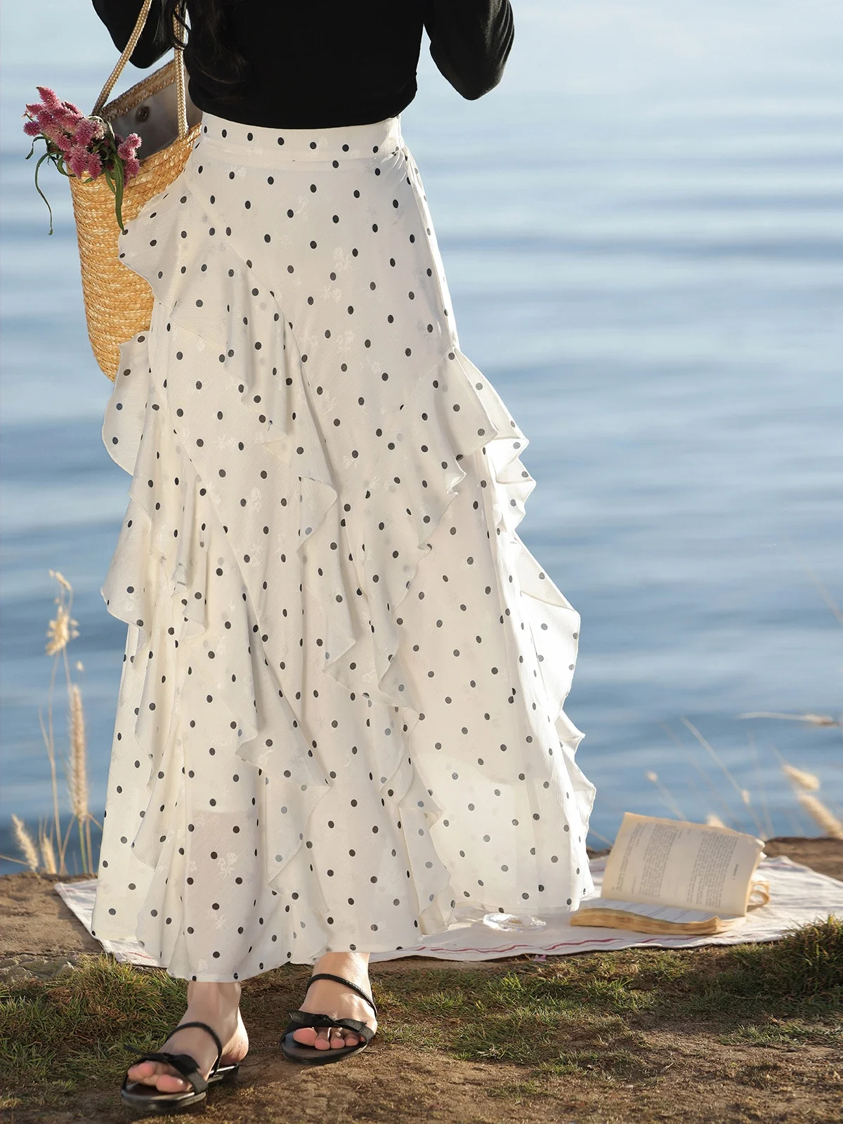 

Летняя асимметричная юбка А-силуэта в горошек для женщин, повседневная, со средней талией, для активного отдыха, из прочной ткани