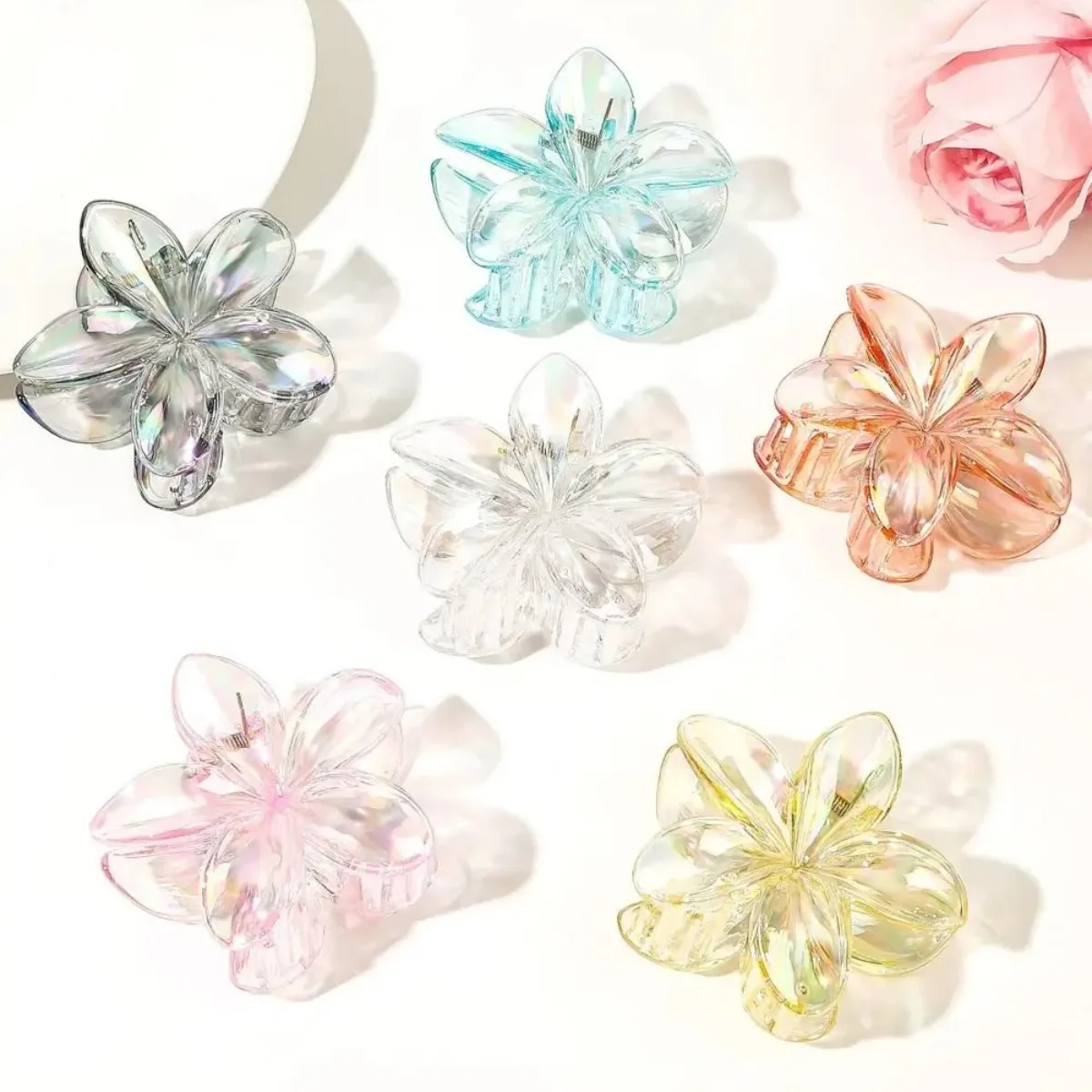 Colorful Transparent Flower Hair Clip – Sweet Plumeria Design, Fashion Hair Accessory