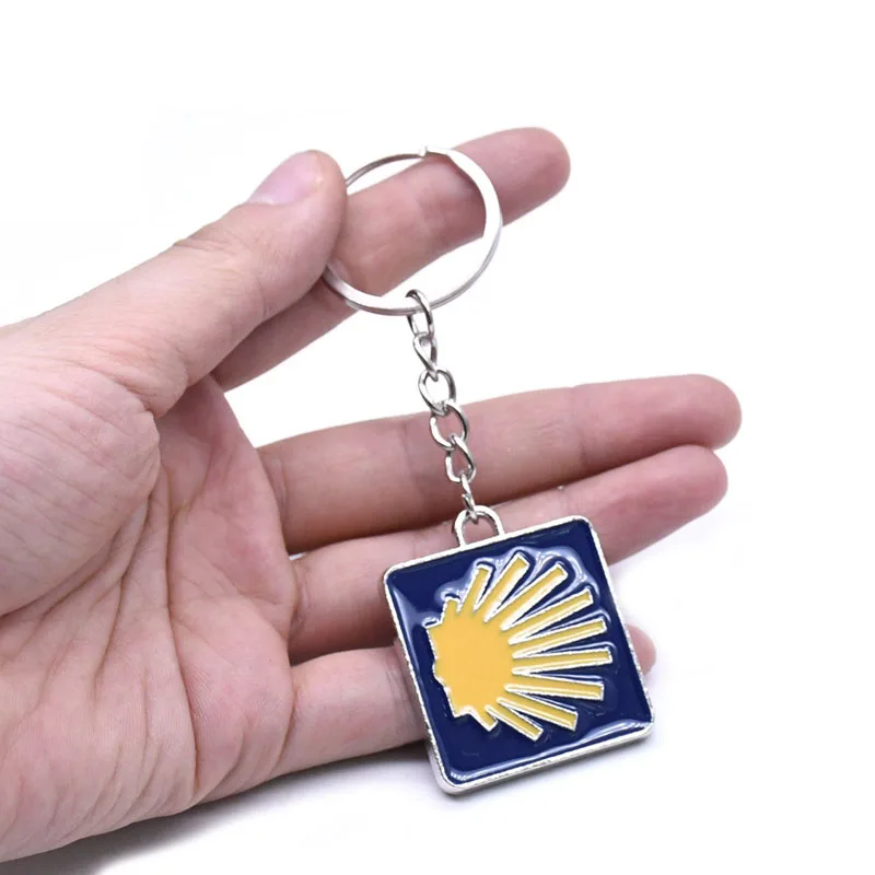 Geometric Square Santiago Enamel Shell Key Chains Religious Gifts