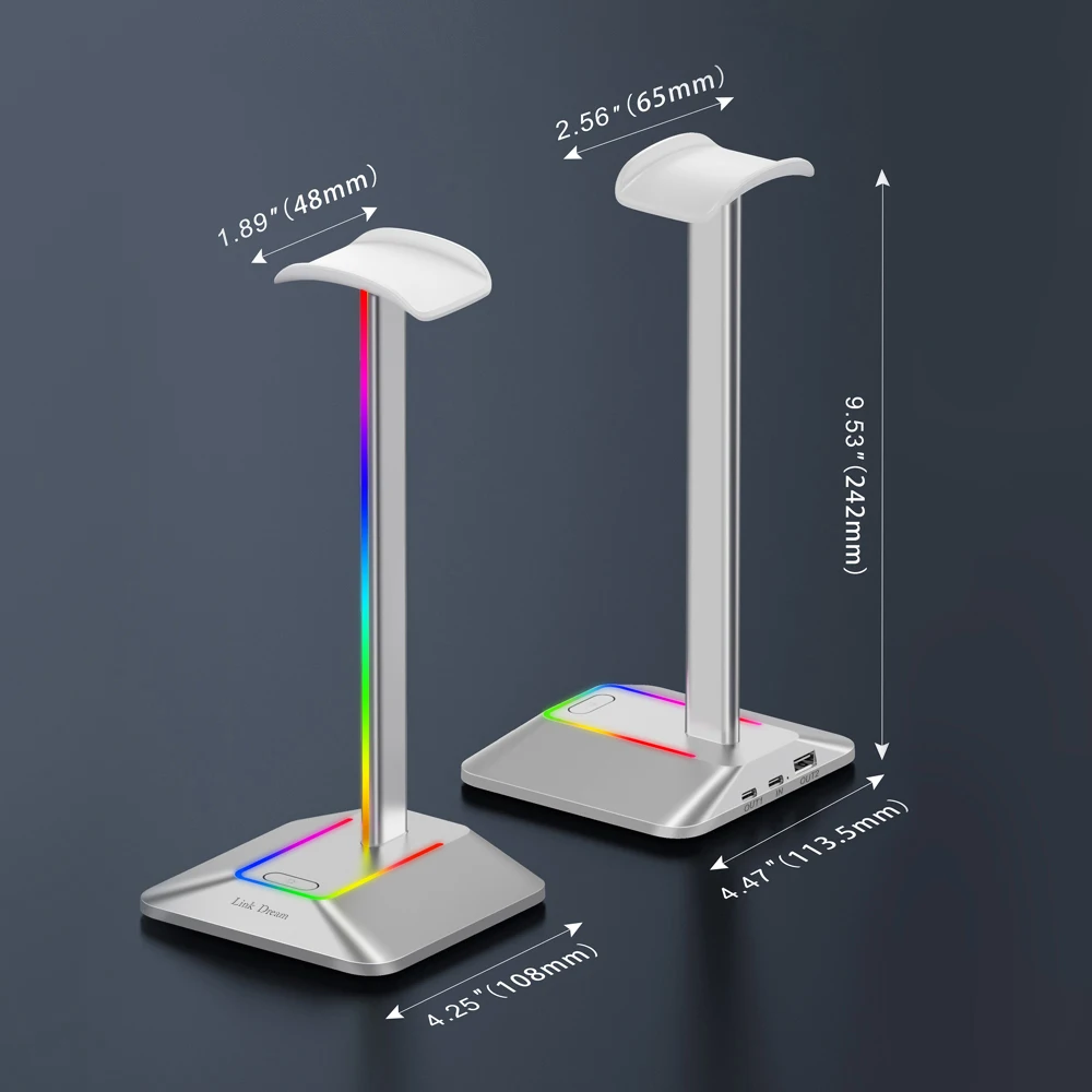 Link Traum RGB Kopfhörer Ständer mit Typ-c USB Ports Kopfhörer Halter Gaming Headsets Stand Kopfhörer Zubehör Aufhänger Silber