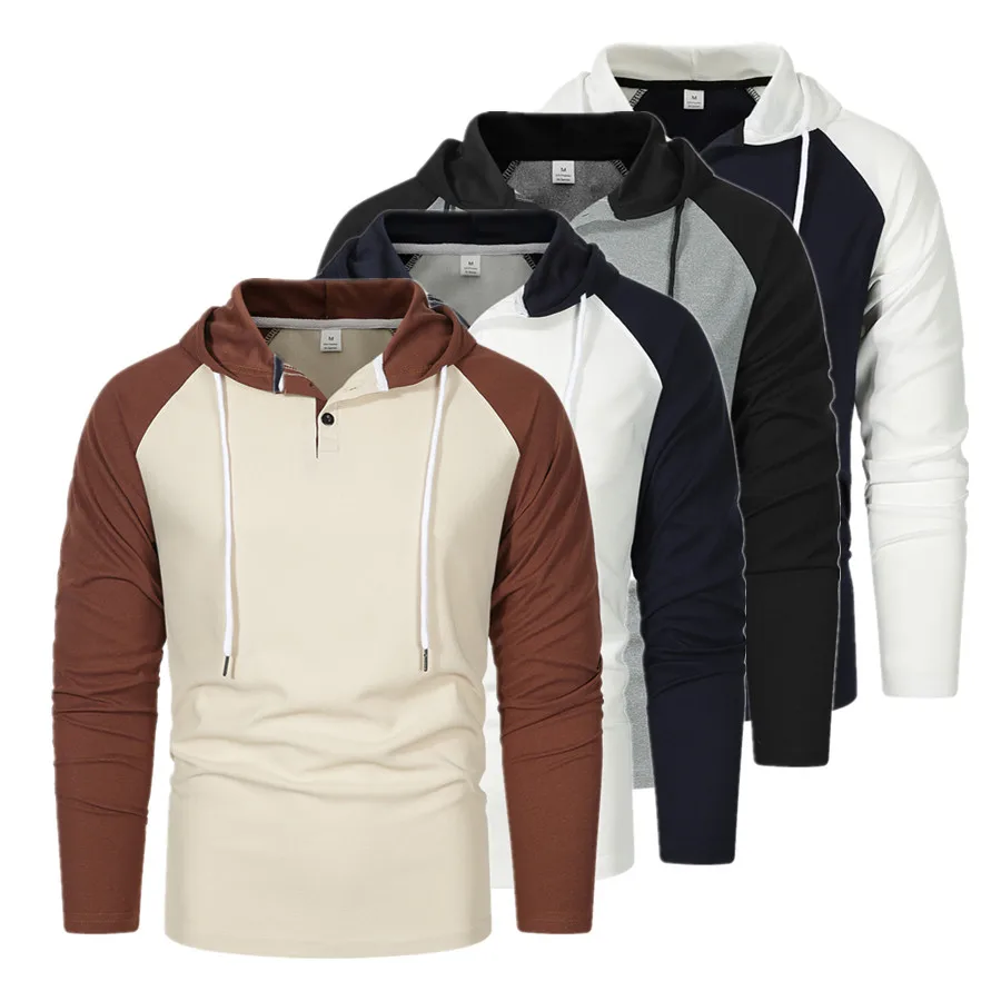 سترة بغطاء للرأس للرجال بجيب ملون وجيب رياضي وفي الهواء الطلق، ملابس كاجوال رائعة للربيع والخريف، ملابس بقلنسوة #2