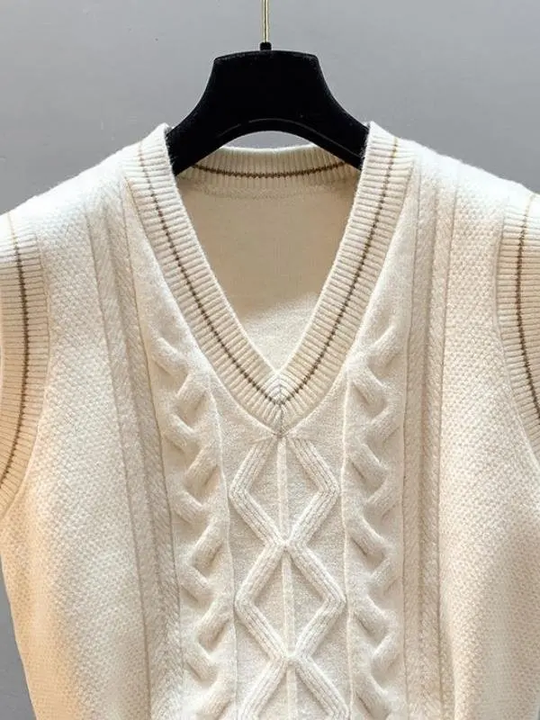 

Women's Knitted Vest Outerwear Loose V-Ne Sweater Spring Autumn Winter Faionable Layering Piece Regular Fit 3D Effect