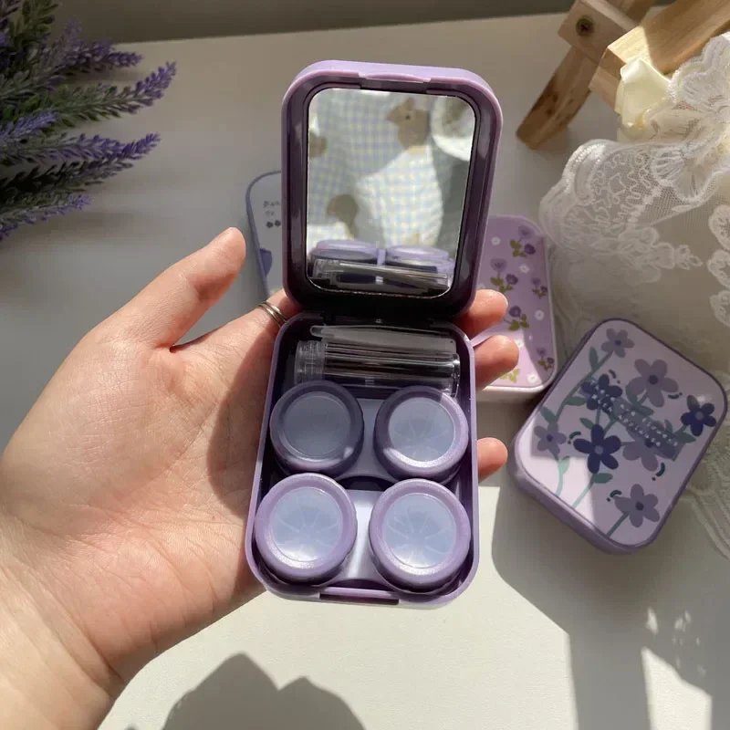 

Purple Color Contact Lens Case Portable Contact Lens Container Travel Set Storage Box Case Korean Beauty Contact Lens Box