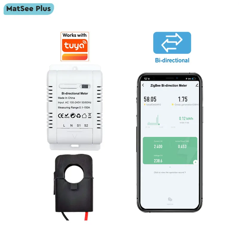 

Умный двунаправленный двусторонний Wi-Fi ZigBee счетчик энергии 150A датчик тока с зажимом солнечный импортный экспортный монитор кВтч 110 В 240 В переменного тока