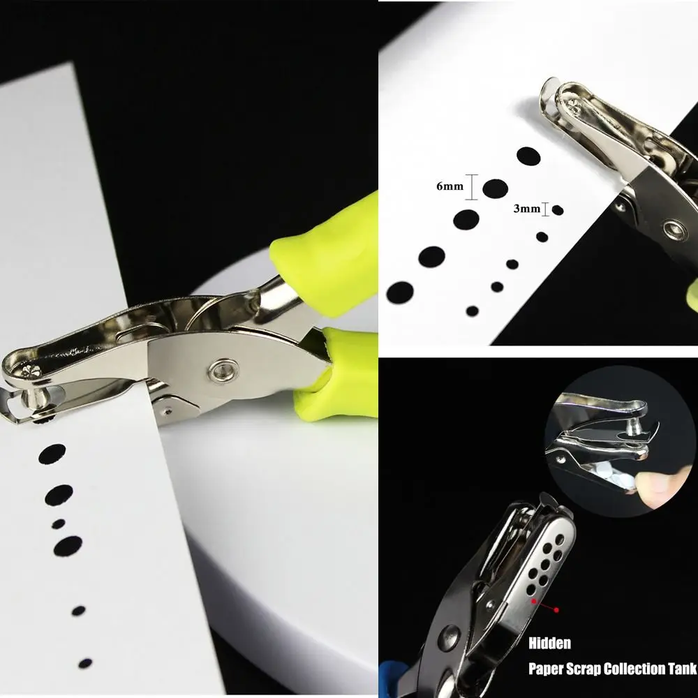 6mm Single Hole Puncher Round Hole non-slip handle Hole Punch Hand Tool DIY Paper Cutter School Office Binding Stationery