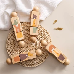 Baby Wooden Rotating Rattle Toys Animal Matching Building Blocks Newborn Soothing Toy Rotating Puzzle Montessori Toys for Babys