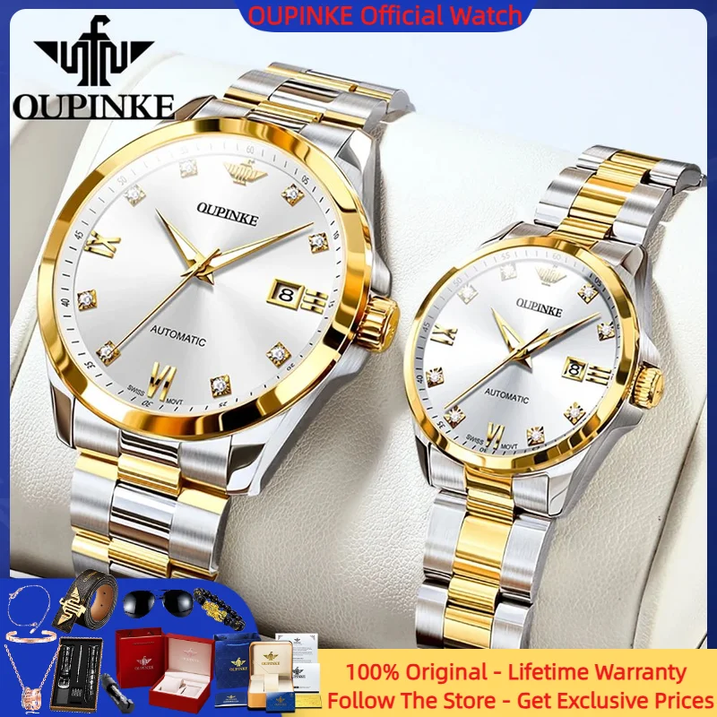 

OUPINKE 3199 Luxury Imported Swiss Movement Automatic Mechanical Watch Men Women Brand Genuine Diamond Elegant Couple Watch Gift