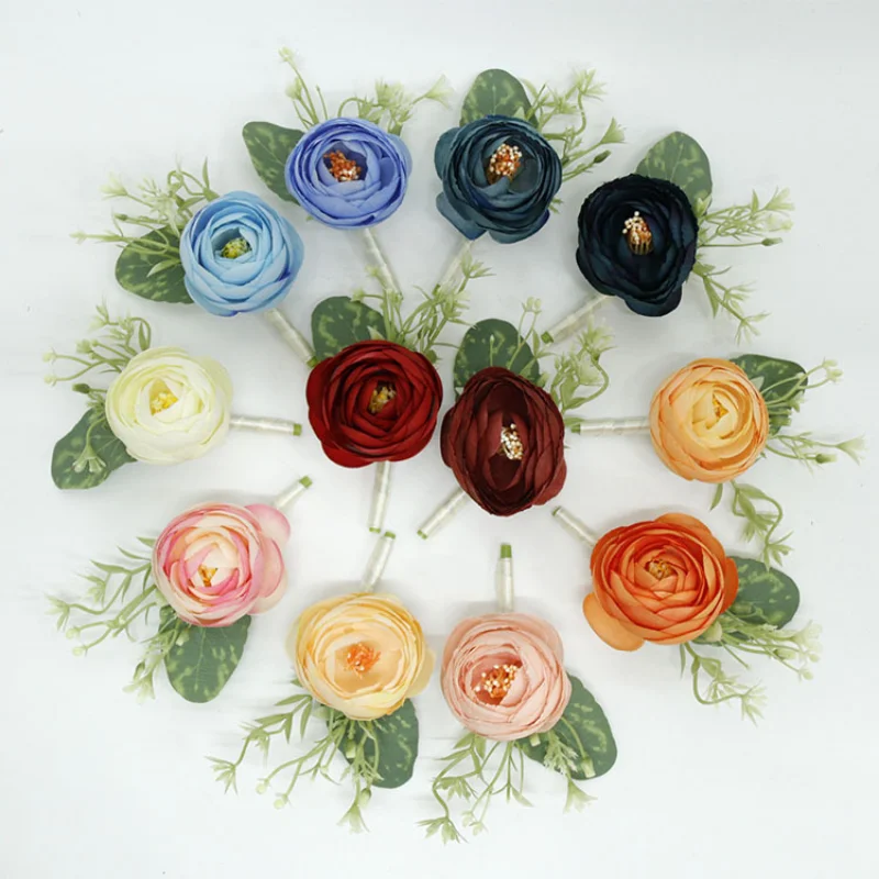 Boutonnières artificielles multicolores, Bracelet de demoiselle d'honneur, broche pour marié, accessoires de mariage