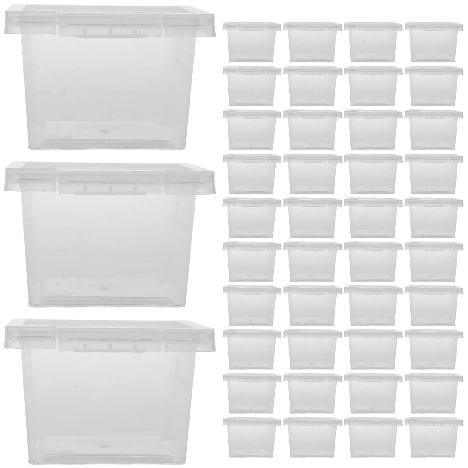 100 Pcs Insect Rearing Boxes Reptile Breeding Containers Durable Feeding Case for Gecko Lizard Frog Habitat Transparent Cage