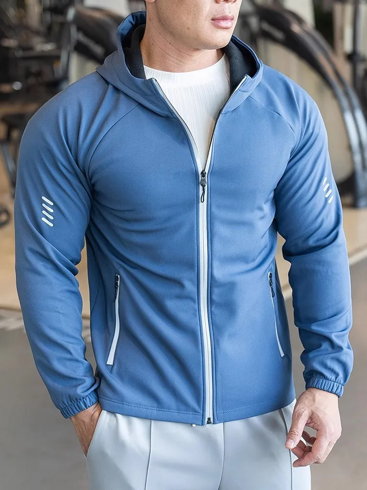 Winter fleece Running Hooded Jacket Men Sport Jacket fitness Gym Outdoor Quick dry waterproof Coat Cycling Sports windbreaker