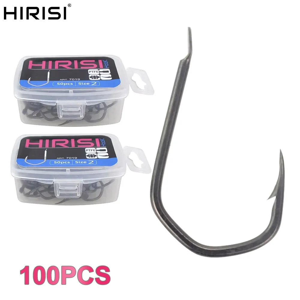 Hirisi 100 Stück PTFE-beschichtete Angelhaken Karpfen mit Widerhaken aus Kohlenstoffstahl 7019 Hochwertiges Angelzubehör Neuheiten