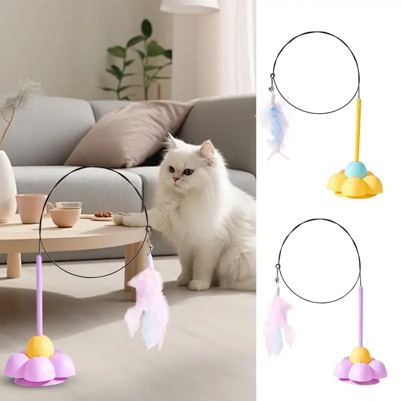 Suction Cup Feathered Cat Toy Fishing Pole Cat Toy Pets Indoor Dance Play Toy For Bored Indoor Kitten