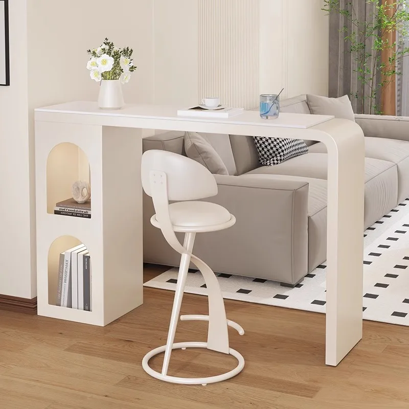

Light luxury rock slab bar table Household living room partition against the wall Pass high table Cream wind balcony