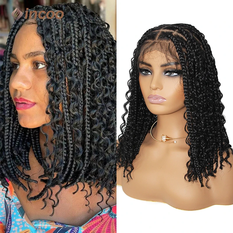 

12" Synthetic Box Braided Wigs Full Lace Curly Wig Goddess Bohemian Braids Hair Wig Cornrow Braid For Black Women Blonde Incoo