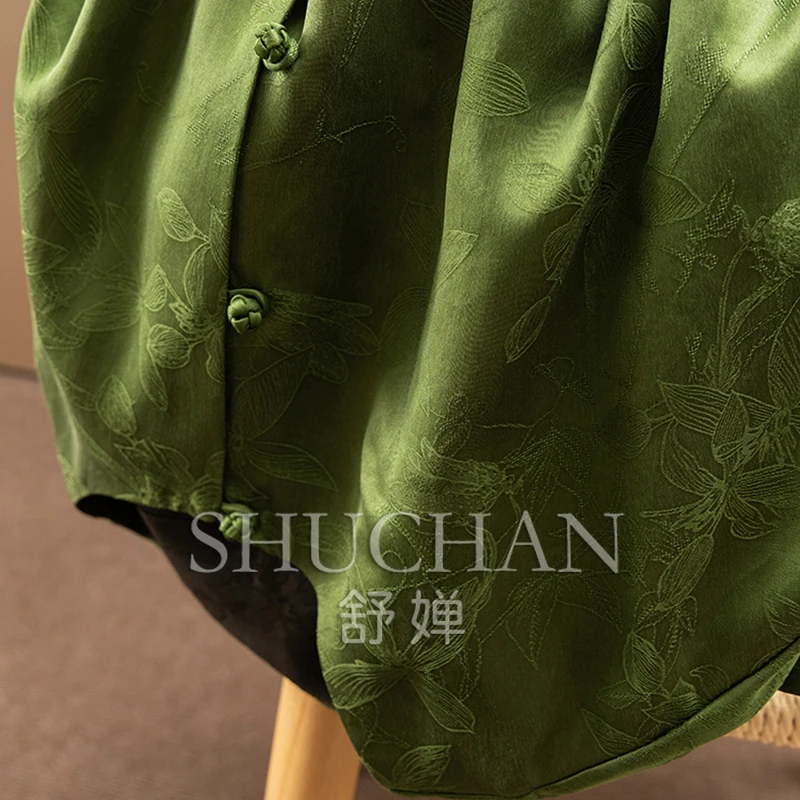 Improved New Chinese Silk Fragrant Cloud Yarn Flower Dill Jacquard Shirt Jacket Women's 9W12