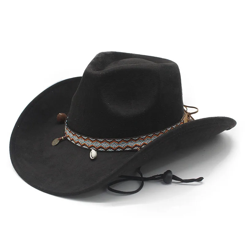 Bohemian Style Tibetan Hat for Women Sunshade Cowboy Hat Tibetan Style Top Hat for Men Suede Jazz Hat Large Felt Hat