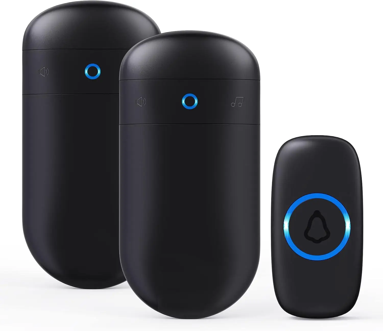 

Wireless Doorbell with 2 Plug-In Receivers, 1 Waterproof Push Button, 52 Chimes, 110dB Loud Sound & Colorful LED Flash
