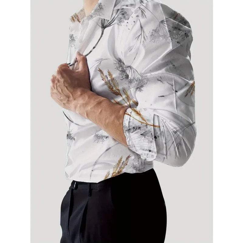 Men's elegant floral shirt, luxurious black and gold printed pattern, regular fit casual top for formal wear - essential for wed