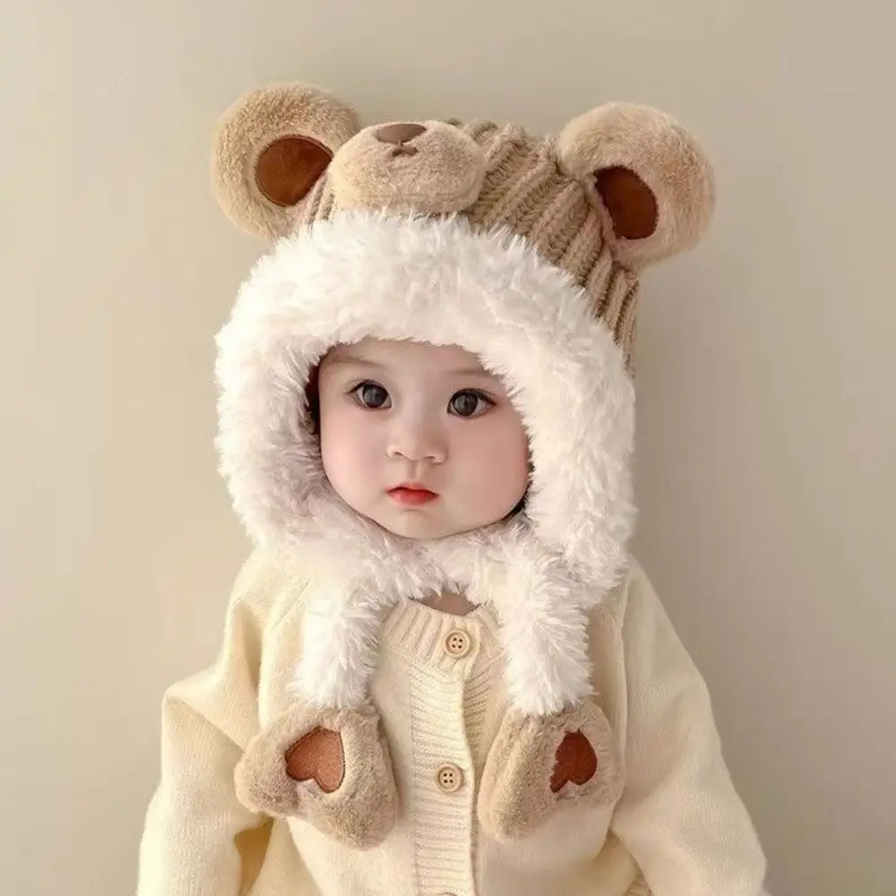 

Versatile Kawaii Cartoon Beanie Caps Bear Thickened Baby Ear Protection Hat Keep Warm Soft Knitted Warm Hat Outdoor Activities