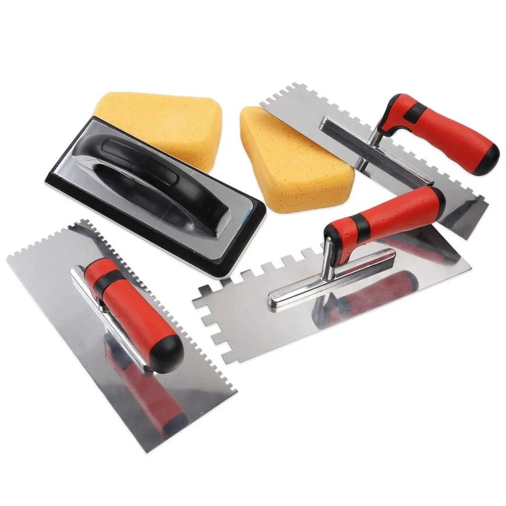 6PCS Stainless Steel Square Groove Trowel Set Brick Laying Spatula Plastering Hand Tools For Construction Wall Repair