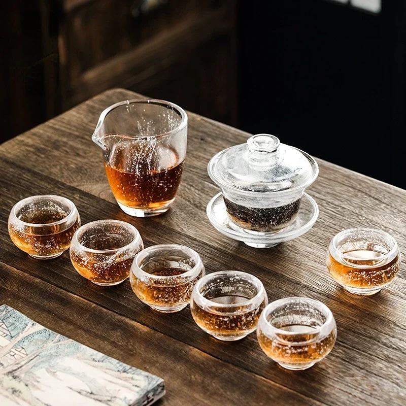 Crystal Snow Glass chaihai Tea Set Heat-resistant Thickened Non Hot Hand Pouring Tea Set Glazed Fair Cup Tea Set Gift