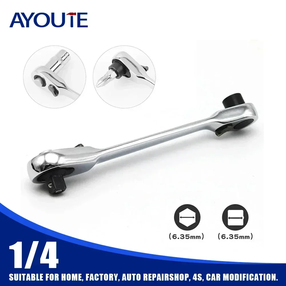 1/4 inch 2 In 1 Dual Head Quick Socket Portable Wrench Rob 72 Teeth Mini Hex Bit Double Ended Screwdriver Spanner Tool