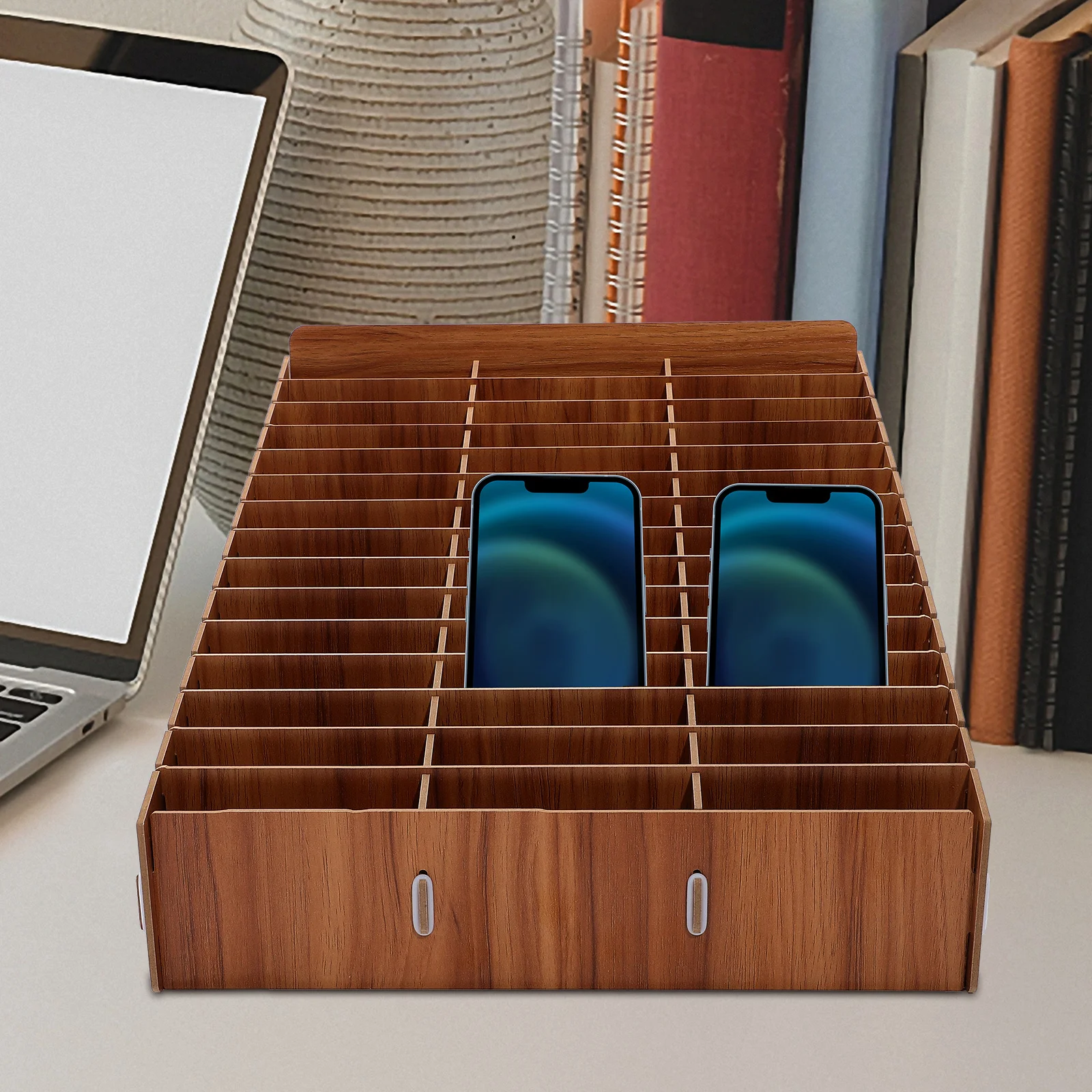 Wooden Storage Box Multiple Grids Desktop Organizer Cell Phone Holder Wood Management Box Desk Sundries Compartment Case
