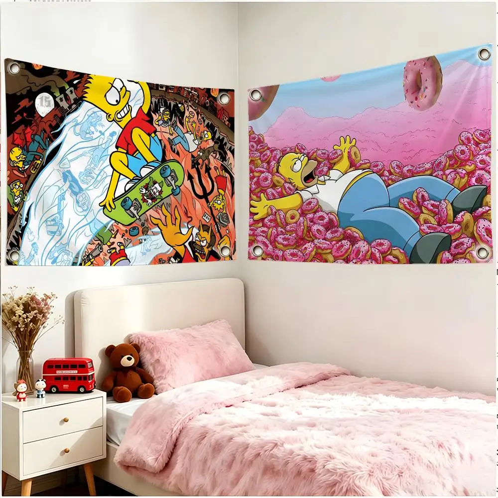 Cartoon Comedy The Simpsons Flags Four Ring Borderless Art Decor Indoor Outdoor Use Simple Hang And Install