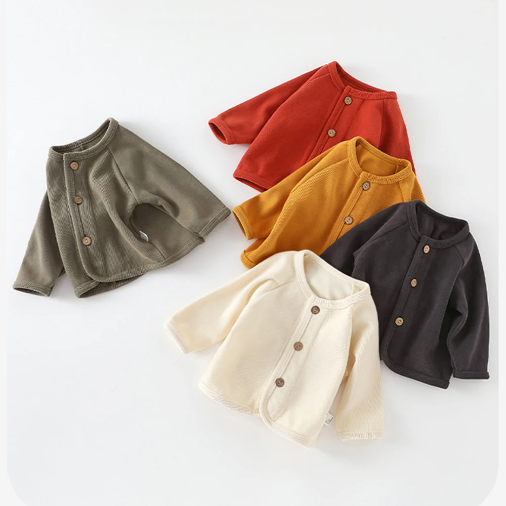 

Kids Cardigan Solid Color Spring Autumn Knitted Baby Sweaters For Boys Girls Back To School Infant Outerwear Coats