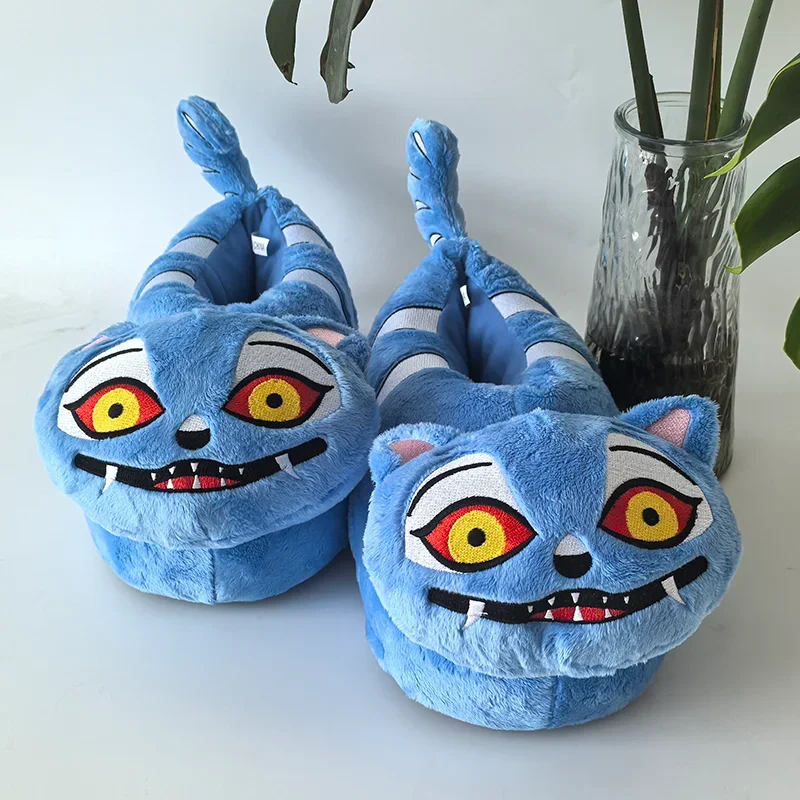New Blue Tiger Plush Cotton Slippers Cute Tiger Warm Cartoon Home Slippers Soft Bottom Non-slip Couple Parent-child Slippers