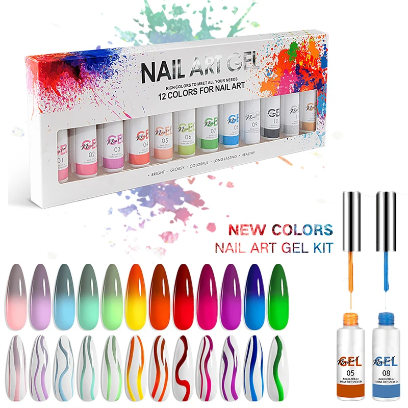 SOFE'S 12Colors Painted Line Art Gel Nail Polish Set Fall Winter Drawing Nail Gel for Line UV GEL Required8ml/0.27fl OZ