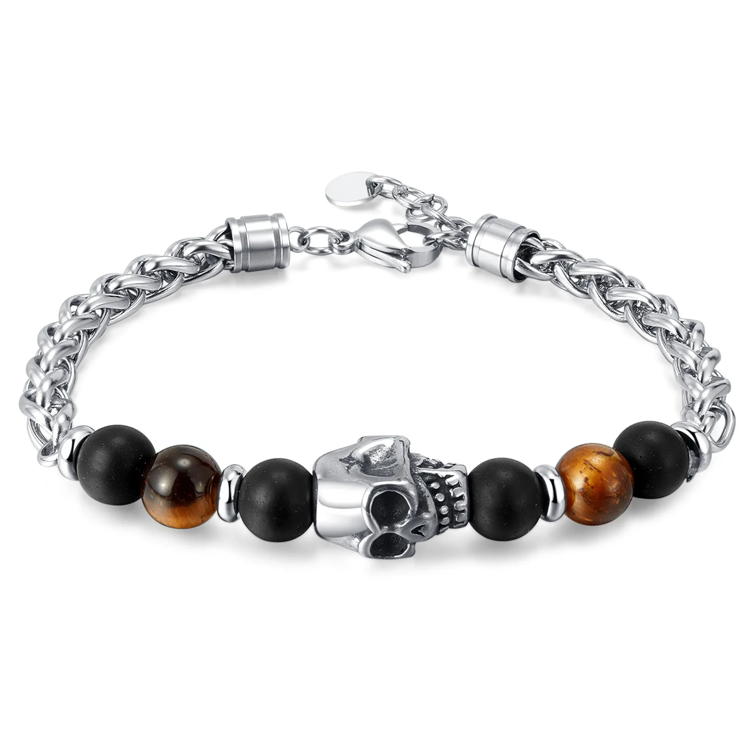 

New Fashion Stainless Steel Chain Bracelet for Men Natural Tiger Eye Stone Beads Bracelet Trendy Hip Hop Hand Jewelry For Gifts