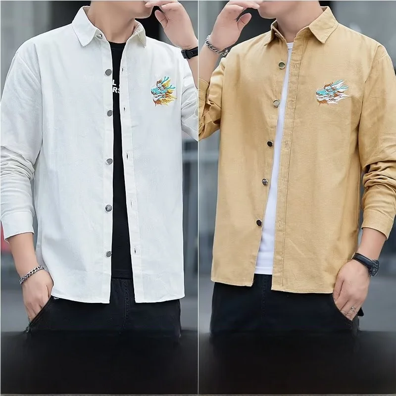

High-End Men's Long Sleeve Shirt Iron-Free Slim Fit Workwear Casual Korean Style Versatile Trendy Top Coat for Autumn