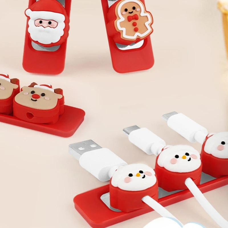 Creatives Christmas Styles Cable Winder Cartoon Gingerbread Man Santa Wires Organization for Home Office Decoration