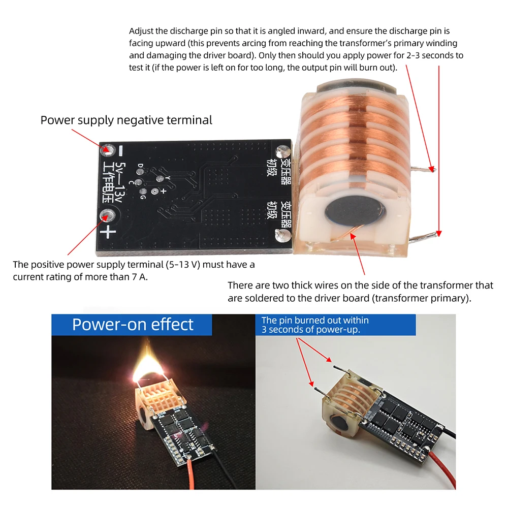 80W 20KV AC-Generatormodul mit Lichtbogenzünder und Überhitzungsschutz für DIY-Elektronik und wissenschaftliche Experimente – Detail 15