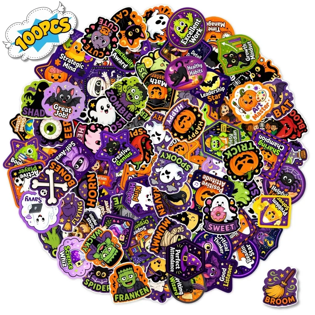 Playful Spooky Holiday‑themed Waterproof Sticker Pack 100/200 Sheets Cartoon Style Decals For Handcraft RecordingYourLife Store