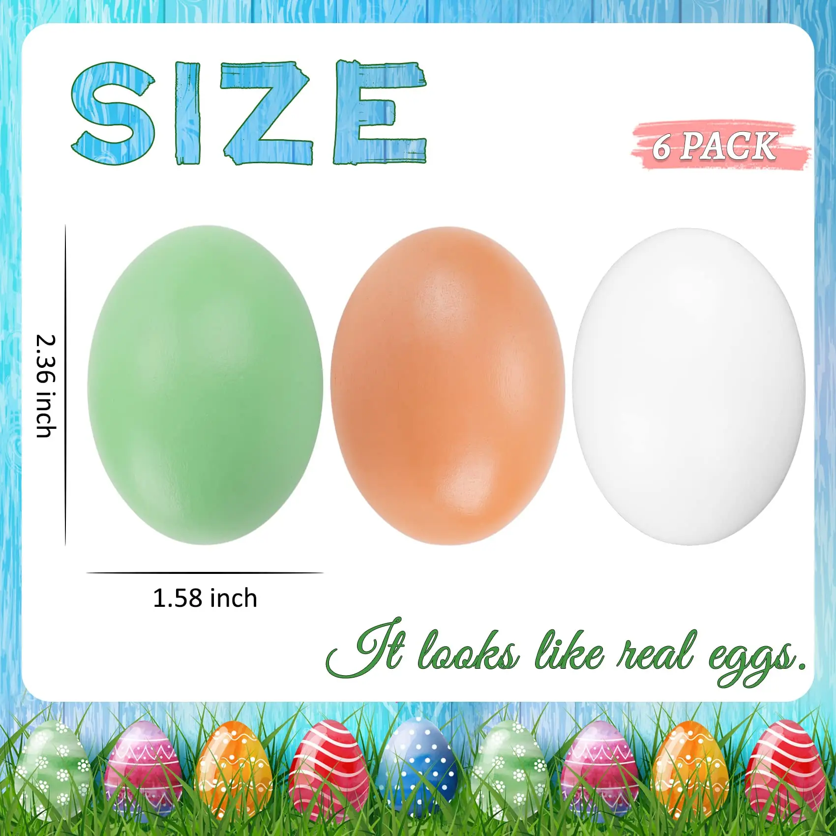 6Pcs Wooden Faux Fake Eggs Realistic Kitchen Playset Fake Nest Eggs for Craft Decorate Get hens to Lay Eggs Pretend Play Fun Toy