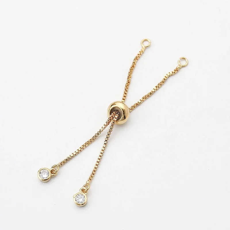 Brass Rhinestone Adjustable Bracelet Chains Gold Rubber Slider Beads Bracelets Charm Connectors for Jewelry Making Accessories