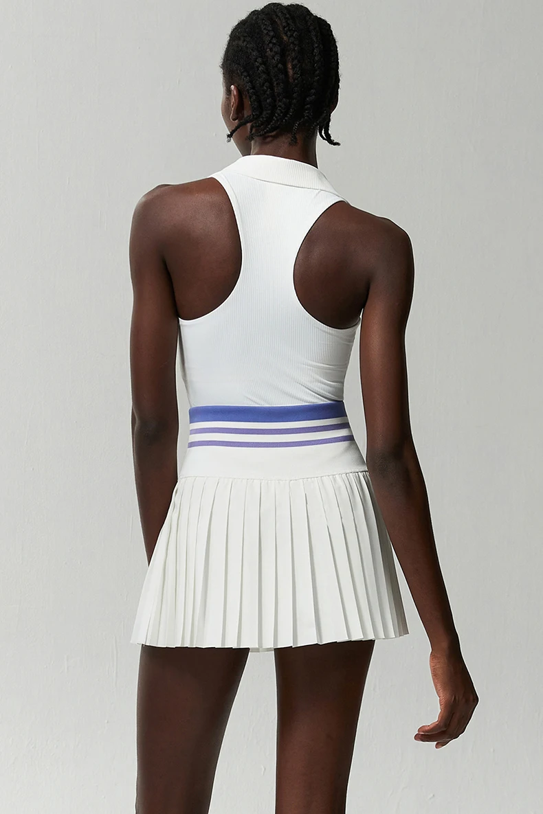 Women Two Pieces Yoga Set Solid Color Gym Top Tennis Skirt Sports Suit Breathable Quick Dry Short Sportswear Workout Clothes