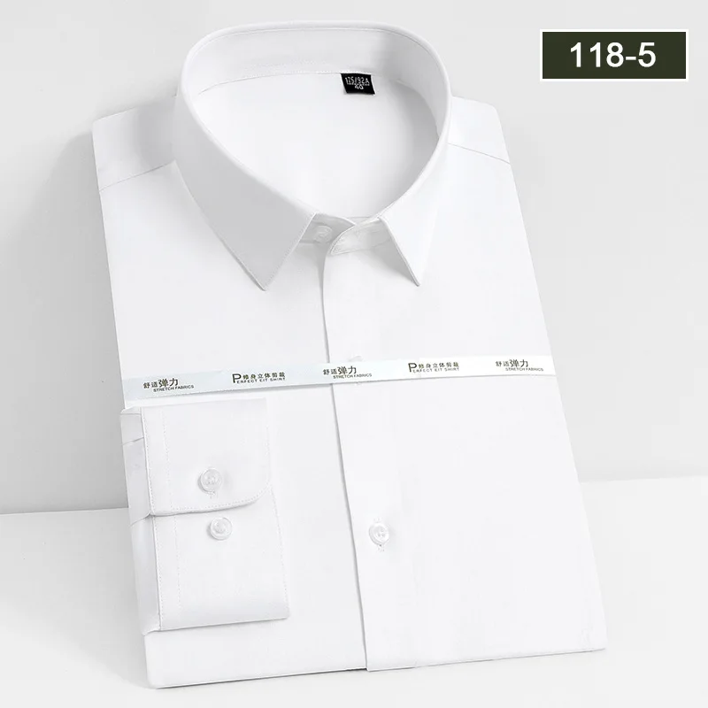 Camisa masculina de fibra de bambu de manga comprida, roupa de trabalho profissional, cor sólida, elástica, sem engomar, nova, 2024